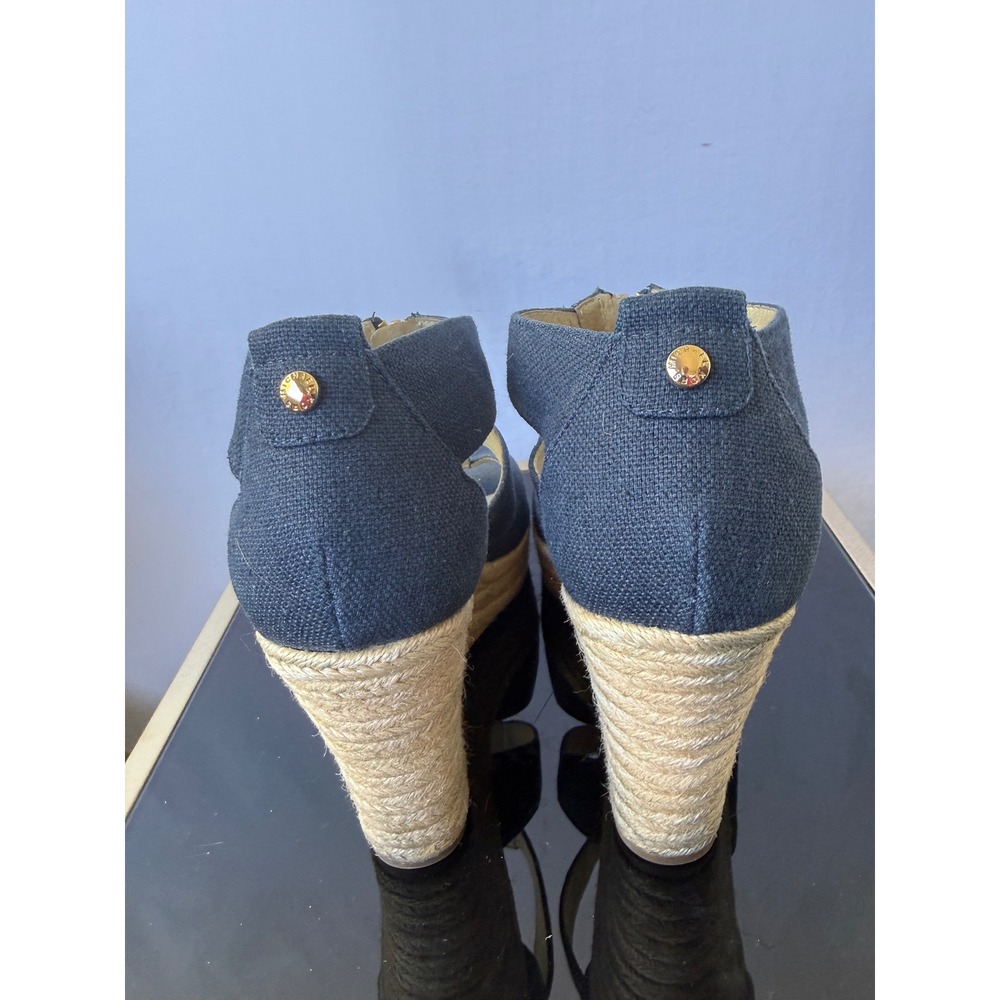 Michael Michael Kors Damita Navy Blue Espadrille Wedge Sandals Gold Zip RH14L 9M - Picture 6 of 7